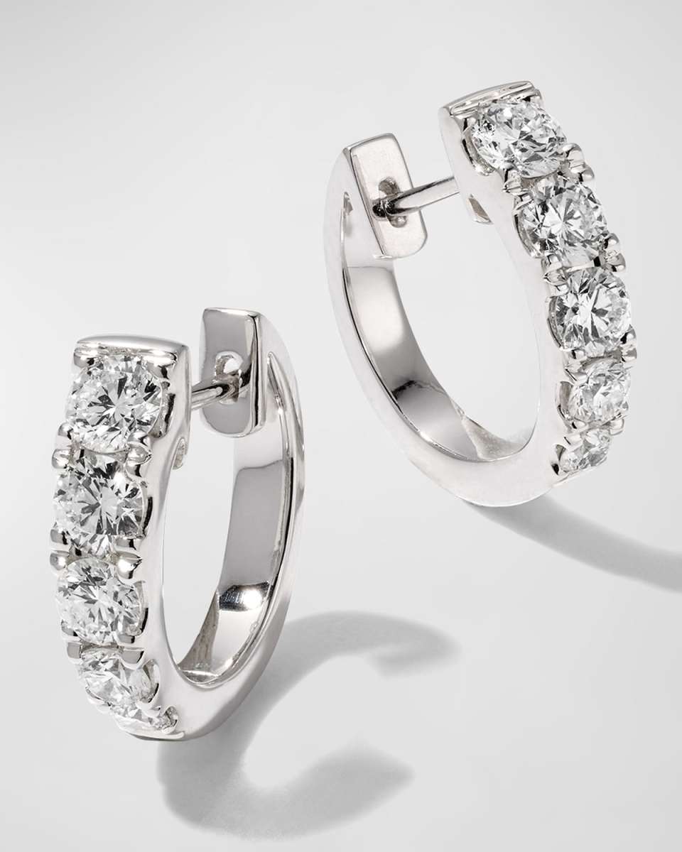 White Gold Graduated Diamond Huggie Earrings, 0.98tcw